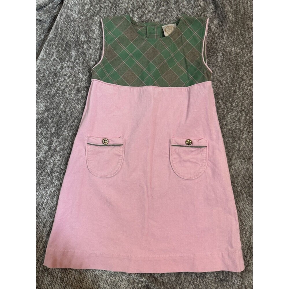 EUC The Beaufort Bonnet Co. Green plaid top & Pink Sleeveless Corduroy jumper 12